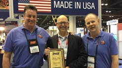 Rick Beal (center) accepts the Bob Gelman Outstanding Rental Representative Award from David Silverman (left), global sales manager and Andy Zelazny (right), national sales manager of General Pipe Cleaners, McKees Rocks, Pa.