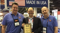 Rick Beal (center) accepts the Bob Gelman Outstanding Rental Representative Award from David Silverman (left), global sales manager and Andy Zelazny (right), national sales manager of General Pipe Cleaners, McKees Rocks, Pa.