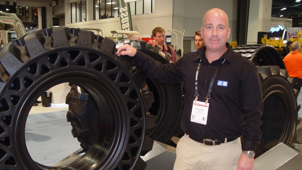 Michael Dembe Camsorsquos product management executive director North America and Latin America Construction shows Camso39s tires at ConExpo last month