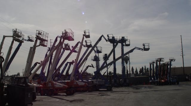 Aerial units at Noble Iron&apos;s Los Angeles rental center.