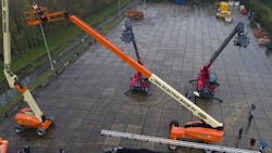 The JLG 1200SJP units converted from diesel to electric power feature a 38meter working height and 23meter horizontal outreach The JLG 1200SJP units converted from diesel to electric power feature a 38meter working height and 23meter horizontal outreach