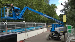 The Genie Z6037 FE articulating boomlift on a job The Genie Z6037 FE articulating boomlift on a job