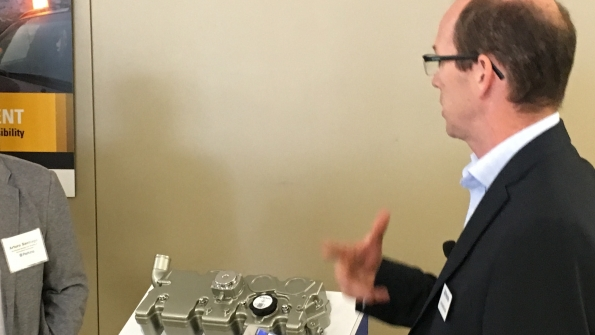 Perkins39 Ian Bradford explains how the Perkins Smart Cap telematics system works at the company39s Seguin Texas facility last week