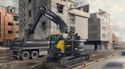 A Volvo crawler excavator at work. A Volvo crawler excavator at work.