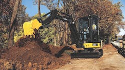 For faster cycle times when using a bucket go into the dirt at a 45degree angle For faster cycle times when using a bucket go into the dirt at a 45degree angle