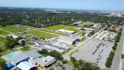 Aerial view of Saratoga Fairgrounds where Sims cranes are set to deploy for use in recovery and power restoration work