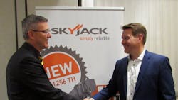 Skyjack president Brad Boehler left announces new telematics partnership with Trackunit chief operating officer Tom Valbak Aardestrup Skyjack president Brad Boehler left announces new telematics partnership with Trackunit chief operating officer Tom Valbak Aardestrup