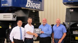 From left: Ingo Schiller, president and COO, Tadano America; Weston Settlemier, president and CEO of Bigge; Ron Dogotch, senior vice president Tadano America; and Brian Noga, vice president Gulf Region, Bigge, celebrate the agreement.