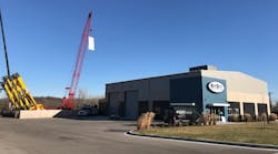 A Manitowoc crane on display at Kirby-Smith Machinery&apos;s new Kansas City branch, the company&apos;s 10th.