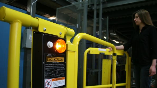 Ambercolored LED lights are located on the front and back of the alarm enclosure