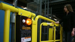 Amber-colored LED lights are located on the front and back of the alarm enclosure.
