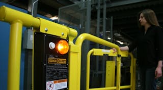 Amber-colored LED lights are located on the front and back of the alarm enclosure.