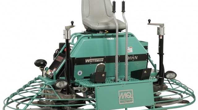 Multiquip is donating its MQ Whiteman HHNG5 8-foot ride-on power trowel for an auction at World of Concrete to support Concrete Industry Management educational programs.