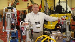 Steve Orrick of Meridian Utility Equipment Sales shows a variety of items at the Rental Rally