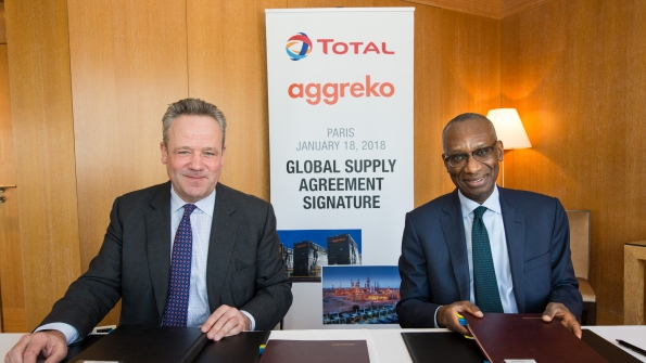 Aggreko CEO Chris Weston left and Total Marketing amp Services president Momar Nguer sign a global supply agreement in Paris last month