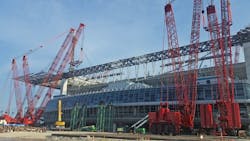Manitowoc cranes at work at Dolphins Stadium in Miami Manitowoc cranes at work at Dolphins Stadium in Miami