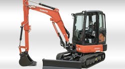 A Kubota mini-excavator KX0334 presented recently at the World of Concrete trade show.