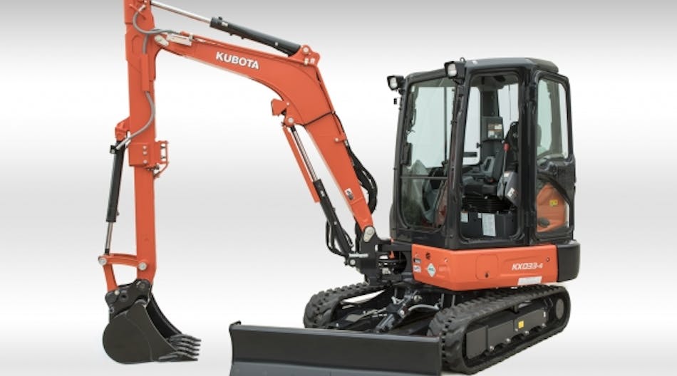 A Kubota mini-excavator KX0334 presented recently at the World of Concrete trade show.