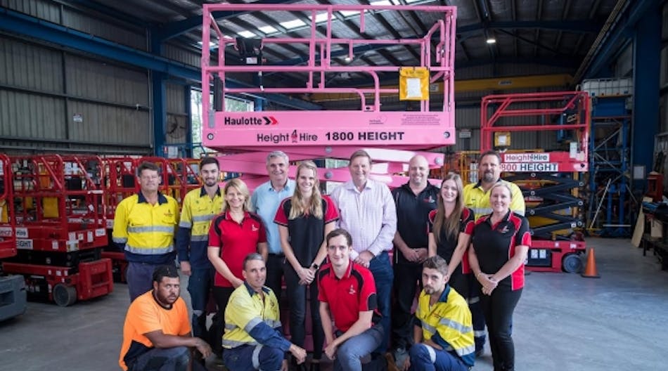 Height for Hire staff with Haulotte&apos;s 14-meter scissor life nicknamed &apos;Pinkie.&apos;
