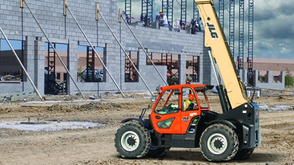 Equipment Depot has a large fleet of aerial and material handling equipment including JLG pictured on a jobsite