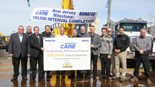 Komatsu CARE service team at J Fletcher Creamer amp Sons in honor of 100000 service intervals completed