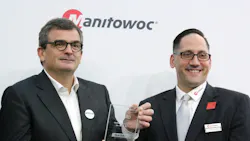 Matebat president Philippe Cohet shows the Dealer Award for quotBest Sales Progression in 2017quot At right is Manitowoc Cranes executive vice president Aaron Ravenscroft Matebat president Philippe Cohet shows the Dealer Award for quotBest Sales Progression in 2017quot At right is Manitowoc Cranes executive vice president Aaron Ravenscroft