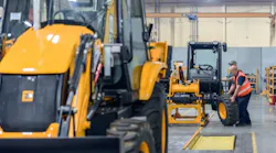 JCB factory workers assembling telehandlers in Savannah Ga