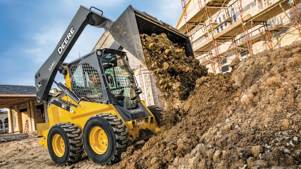 A Deere 324G skidsteer loader on a job The company extends its warranty to two years on compact track loaders skidsteer loaders compact wheel loaders and compact excavators