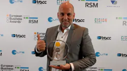 Ben Maes Riwal39s commercial manager for Belgium accepts the trophy at the European Business Awards in Warsaw Poland
