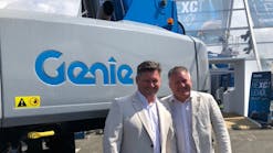 David (left) and John Barton, co-founders and directors of Quick Reach, at the Genie stand at Intermat recently. The Bartons are investing in Genie units and expanding their U.K. rental company.