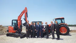 From left Kansas Dept of Commerce Interim Secretary Robert North Kansas Dept of Transportation Deputy Secretary BJ Harden Dan Jones Kubota VP Kansas Dept of Transportation secretary Richard Carlson Governor Jeff Colyer Masato Yoshikawa Kubota president and CEO Edgerton Mayor Donald Roberts and Kubota vice president Alex Woods