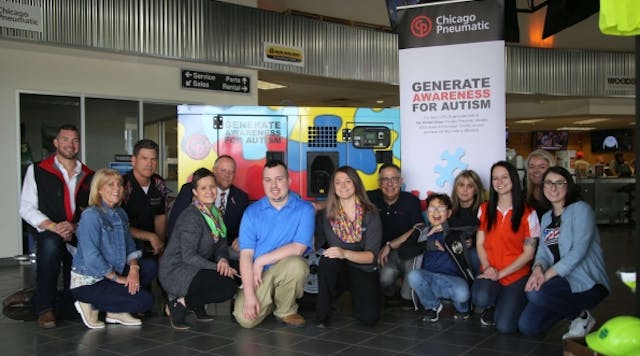 Franklin Equipment and Chicago Pneumatic staff with family and friends. Autism Society&apos;s Scott Badesch is in the back in the black polo shirt and glasses.