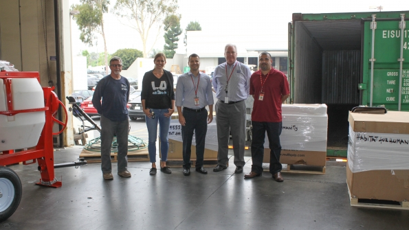 From left Rich Barbeau Habitat LA Bethy Cobabe Habitat LA Steve Cavazos vice president human resources Multiquip Bob Graydon CEO Multiquip Mike Lopez manager of used equipment sales Multiquip