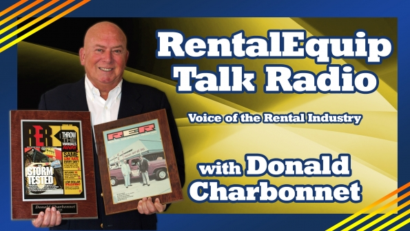 Rental industry veteran Donald Charbonnet holding two past issues of RER in which he appeared on the cover is launching an online talk radio show beginning Sept 5