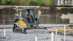 John Deere is offering onboard grade indication options on GSeries skidsteer and compact track loaders such as the 331G pictured John Deere is offering onboard grade indication options on GSeries skidsteer and compact track loaders such as the 331G pictured