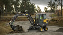 A Volvo wheeled compact excavator A Volvo wheeled compact excavator