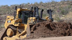 A Caterpillar D11T dozer working via remote control A Caterpillar D11T dozer working via remote control