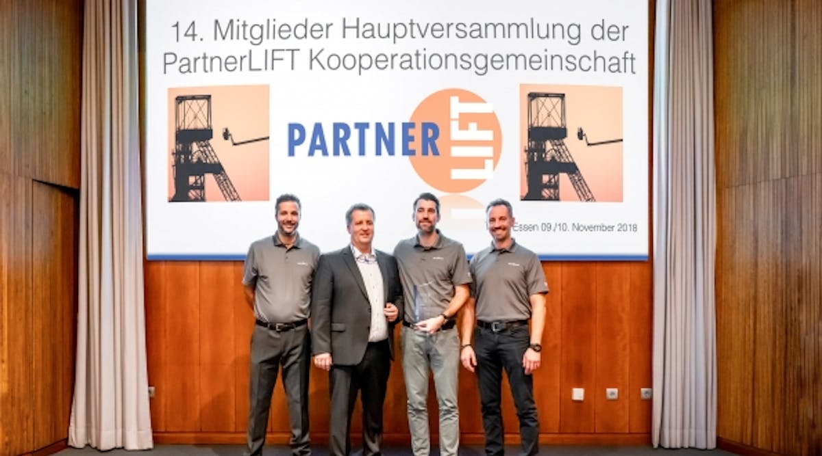 Skyjack receives the Supplier of the Year Award from PartnerLIFT. From left: Farid Hammar of Skyjack; Kai Schliephake of PartnerLIFT; Andreas Stumpf of Skyjack and Andreas Bub, Skyjack.