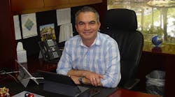 Asterios Satrazemis, former CEO of BlueLine Rental, at his desk at BlueLine&apos;s former Woodlands, Texas, headquarters.