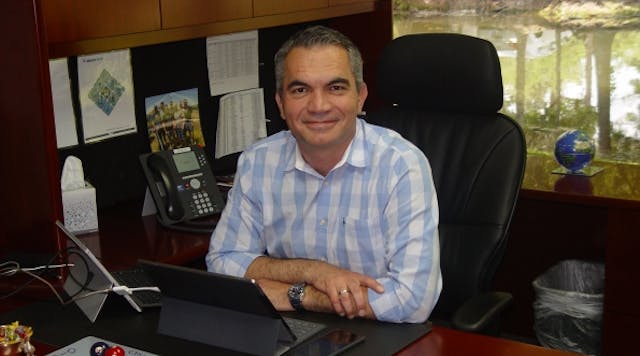 Asterios Satrazemis, former CEO of BlueLine Rental, at his desk at BlueLine&apos;s former Woodlands, Texas, headquarters.