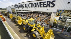 Wheel loaders being bid on at a recent Ritchie Bros. auction.