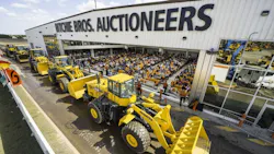 Wheel loaders being bid on at a recent Ritchie Bros auction
