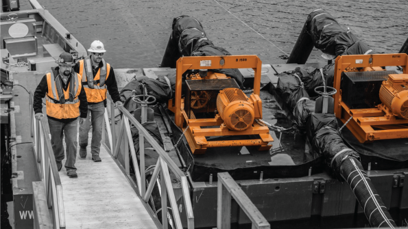 Xylem technicians check pumps on a dewatering project