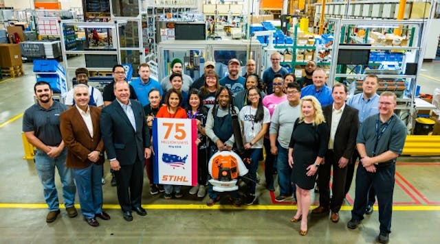 Stihl staff celebrates the production of 75 million units in the United States.
