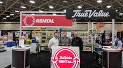 From left: John Karl, rental product merchant, True Value Co.; Steve Challoner, Genie regional sales manager, Terex AWP; and Keith Crawley, director of MRO &amp; rental, True Value Co.