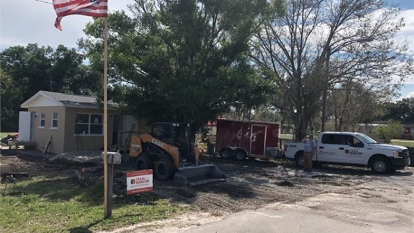 A Case SV185 skidsteer loader donated by Florida Case dealer and rental company Trekker Group helps rebuild the home of an Army veteran destroyed by Hurricane Irma