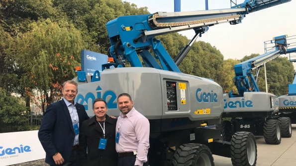 At the handover of the Byrne Equipment Rentalrsquos first Genie delivery Jacco de Kluijver Genie vice president sales amp marketing EMEAR Steve Caygill regional general manager Byrne Equipment Rental and Sharbel Kordahi managing director Terex Equipment Middle East