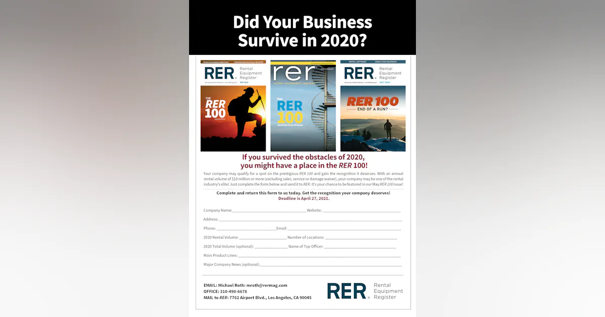 Be Part of the RER 100! | Rental Equipment Register