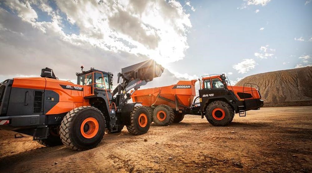 Pictured are the new -7 series Wheel Loaders by Doosan Infracore North America, LLC.