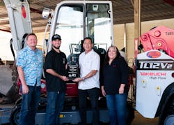 Allied Machinery Corporation displays its dealer award for Top Market Share from Takeuchi. Pictured from left to right: Joe Johnson, Alex Feyerisen, Steve Saito and Noelle Santos. Allied Machinery Corporation displays its dealer award for Top Market Share from Takeuchi. Pictured from left to right: Joe Johnson, Alex Feyerisen, Steve Saito and Noelle Santos.